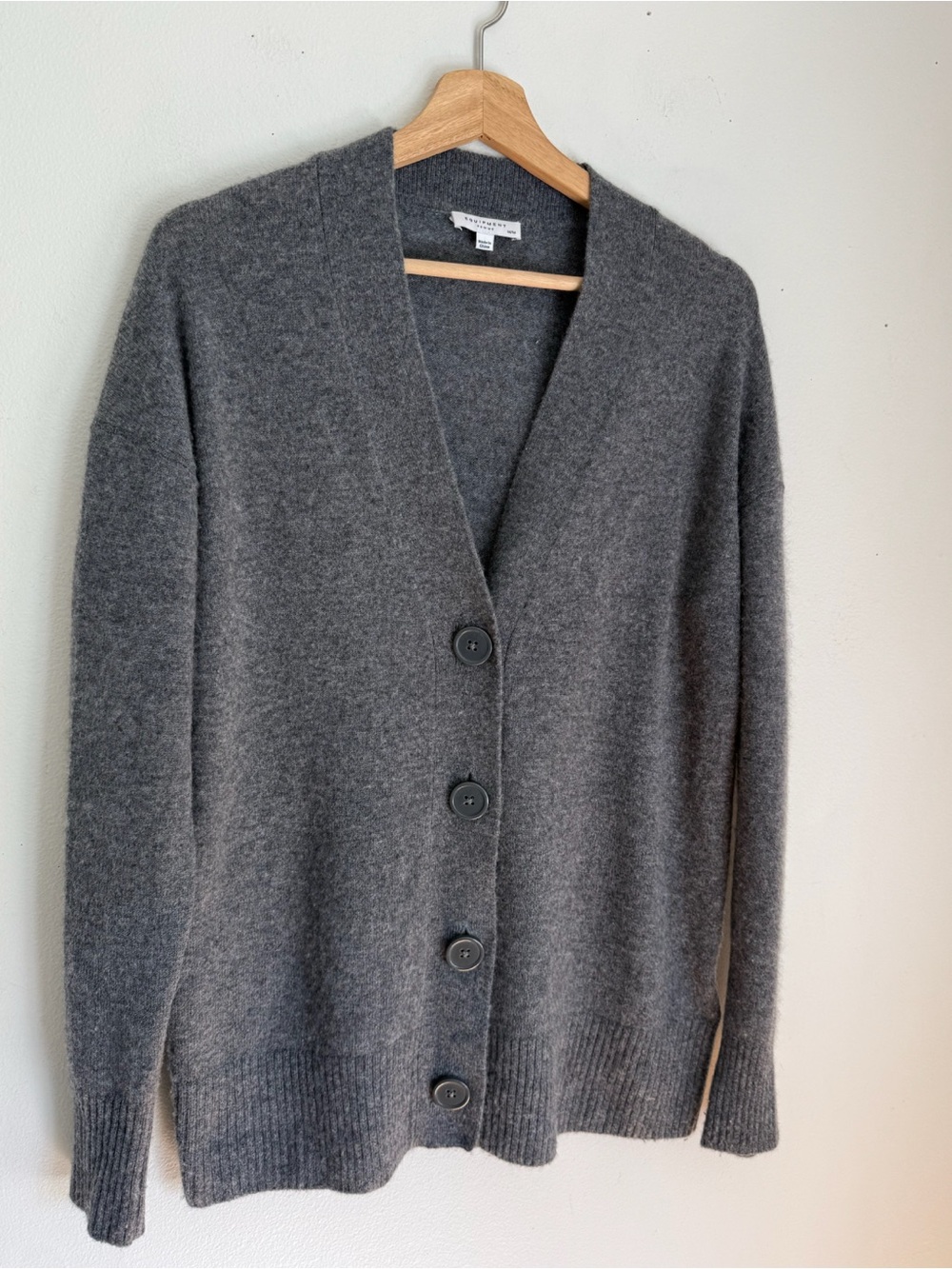 Equipment Boyfriend Cashmere Cardigan Sweater in Charcoal Grey - Picture 3 of 5